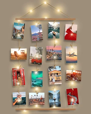 Picture Frames Collage Wall Decor, Picture Board for Photos Polariod Display with 30 Clips and Adjustable Strings, 15FT String Light, Artwork Hanging Multiple Pictures Hangers, 14.6"L X 27.6"W Picture Frames Collage Wall Decor, Picture Board for Photos Polariod Display with 30 Clips and Adjustable Strings, 15FT String Light, Artwork Hanging Multiple Pictures Hangers, 14.6"L X 27.6"W