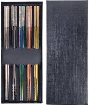 5 Pairs Stainless Steel Chopsticks, 9.25" Metal Set, Non-Slip Tips | 18/8 304 Stainless Steel, 5 Colors, Square Body, Laser-Engraved Tips, Dishwasher Safe, Gift Box 5 Pairs Stainless Steel Chopsticks, 9.25" Metal Set, Non-Slip Tips | 18/8 304 Stainless Steel, 5 Colors, Square Body, Laser-Engraved Tips, Dishwasher Safe, Gift Box