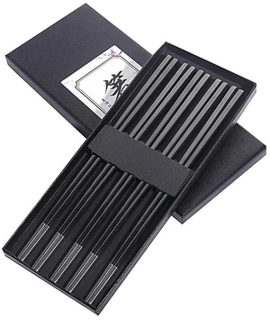 Metal Chopsticks Reusable Titanium Plated Stainless Steel Chopsticks Japanese Korean Chopsticks for Food & Cooking 9.5Inch Non-Slip for Beginners Square Laser Chopsticks 5 pairs Gift Set Metal Chopsticks Reusable Titanium Plated Stainless Steel Chopsticks Japanese Korean Chopsticks for Food & Cooking 9.5Inch Non-Slip for Beginners Square Laser Chopsticks 5 pairs Gift Set