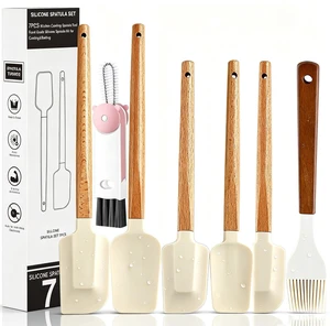 Silicone Spatula Set - 7 Piece Food Grade Rubber Spatula with Wooden Handle | Heat Resistant Up to 600°F,Kitchen Utensils Set for Baking, Cooking & Mixing, Scraping Silicone Spatula Set - 7 Piece Food Grade Rubber Spatula with Wooden Handle | Heat Resistant Up to 600°F,Kitchen Utensils Set for Baking, Cooking & Mixing, Scraping