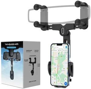 Car Phone Holder for Rearview Mirror, 360 Rotatable and Retractable, Fits 4.0-7.0 Inch Smartphones, Mirror-Black Car Phone Holder for Rearview Mirror, 360 Rotatable and Retractable, Fits 4.0-7.0 Inch Smartphones, Mirror-Black