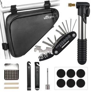Bike Frame Bag with Repair Kit, Bicycle Tire Repair Tool Kit Set with Pump & 16-in-1 Multitool, Emergency Bike Pack Accessories for Road MTB BMX Bike Frame Bag with Repair Kit, Bicycle Tire Repair Tool Kit Set with Pump & 16-in-1 Multitool, Emergency Bike Pack Accessories for Road MTB BMX