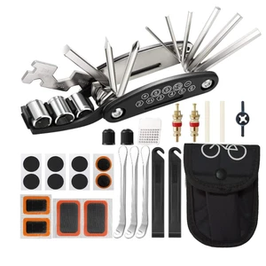 27Pcs Bike Repair Kit, 16 in 1 Multitool Tire Levers | Emergency bike repair kit with 16in1 multitool, tire levers and valvecore accessories. Fits road and mountain bikes. 27Pcs Bike Repair Kit, 16 in 1 Multitool Tire Levers | Emergency bike repair kit with 16in1 multitool, tire levers and valvecore accessories. Fits road and mountain bikes.