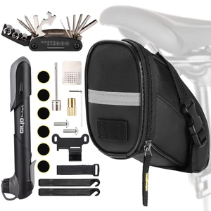 Bike Repair Tool Kit - Bike Saddle Bag and Emergency Tool Repair Set with 16 in 1 Multi-Tool Bicycle Pump, Tire Lever, Glueless Tires Bike Repair Tool Kit - Bike Saddle Bag and Emergency Tool Repair Set with 16 in 1 Multi-Tool Bicycle Pump, Tire Lever, Glueless Tires