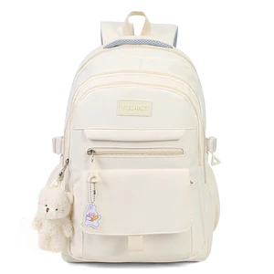Girls Backpack for College High Middle School, Cute Teen Bookbag | Aesthetic Backpacks for Student Women with Accessories, Beige Girls Backpack for College High Middle School, Cute Teen Bookbag | Aesthetic Backpacks for Student Women with Accessories, Beige