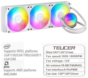 TEUCER AF-S360 All-in-One CPU Liquid Cooler 360mm Radiator, Colorful RGB Style Lighting, Low Noise PWM Fans, FEP Braided Tube, Multi-Socket Support for Intel & AMD Processors TEUCER AF-S360 All-in-One CPU Liquid Cooler 360mm Radiator, Colorful RGB Style Lighting, Low Noise PWM Fans, FEP Braided Tube, Multi-Socket Support for Intel & AMD Processors
