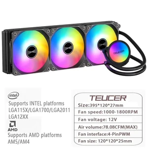 TEUCER AF-S360 All-in-One CPU Liquid Cooler 360mm Radiator, Colorful RGB Style Lighting, Low Noise PWM Fans, FEP Braided Tube, Multi-Socket Support for Intel & AMD Processors TEUCER AF-S360 All-in-One CPU Liquid Cooler 360mm Radiator, Colorful RGB Style Lighting, Low Noise PWM Fans, FEP Braided Tube, Multi-Socket Support for Intel & AMD Processors