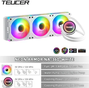 TEUCER NA-360 Neon Armor 360mm AIO Liquid CPU Cooler, ARGB Infinity Mirror Cooling Head, 3 JM-1 Daisy Chain ARGB PWM Fans, Pure Copper Base, 300W Cooling Power, Supports Intel LGA1700 AMD AM5 TEUCER NA-360 Neon Armor 360mm AIO Liquid CPU Cooler, ARGB Infinity Mirror Cooling Head, 3 JM-1 Daisy Chain ARGB PWM Fans, Pure Copper Base, 300W Cooling Power, Supports Intel LGA1700 AMD AM5