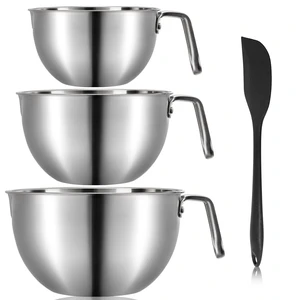 3 Pieces 304 Stainless Steel Mixing Bowls, 1.3/2.1/2.6 Quart Mixing Bowl Set with Handle, Pour Spouts & Measurement Marks, Metal Nesting Bowls with Silicone Spatula for Baking Cooking 3 Pieces 304 Stainless Steel Mixing Bowls, 1.3/2.1/2.6 Quart Mixing Bowl Set with Handle, Pour Spouts & Measurement Marks, Metal Nesting Bowls with Silicone Spatula for Baking Cooking