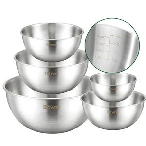 304 Stainless Steel Mixing Bowls Set of 5, 1.1/1.6/1.9/2.5/3.5 QT Food Grade Metal Bowls with Measurement Marks, Dishwasher Safe & Stackable Nesting for Baking, Salads, Meal Prep, RV & Camping 304 Stainless Steel Mixing Bowls Set of 5, 1.1/1.6/1.9/2.5/3.5 QT Food Grade Metal Bowls with Measurement Marks, Dishwasher Safe & Stackable Nesting for Baking, Salads, Meal Prep, RV & Camping