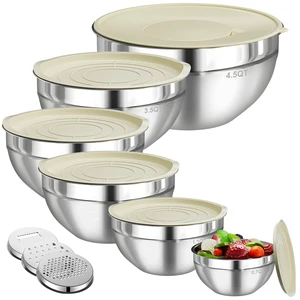 Mixing Bowls with Lids Set, 6 PCS Stainless Steel Mixing Bowls with 3 Grater Attachments, Kitchen Food Storage Organizers Nesting Mixing Bowl, Large Size 4.5, 3.5, 2.1, 1.5, 1.1, 0.7QT Mixing Bowls with Lids Set, 6 PCS Stainless Steel Mixing Bowls with 3 Grater Attachments, Kitchen Food Storage Organizers Nesting Mixing Bowl, Large Size 4.5, 3.5, 2.1, 1.5, 1.1, 0.7QT