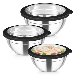 Mixing Bowls, 4.5/3/1.5 QT Stainless Steel Nesting Salad Bowls | with Airtight Lids, For Serving/Mixing/Storing/Prepping, Non-Toxic & Sturdy, Visible & Easy Clean, Black, Set of 3 Mixing Bowls, 4.5/3/1.5 QT Stainless Steel Nesting Salad Bowls | with Airtight Lids, For Serving/Mixing/Storing/Prepping, Non-Toxic & Sturdy, Visible & Easy Clean, Black, Set of 3
