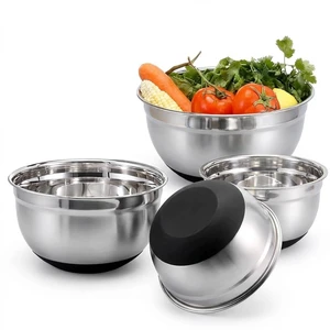 3-Piece Black Stainless Steel Mixing Bowls Set with Non-Slip Silicone Base | 2.3/2.9/4.75Qt Nesting Food Grade Bowls, Dishwasher Safe, Ideal for Baking, Meal Prep, Salad and Food Storage 3-Piece Black Stainless Steel Mixing Bowls Set with Non-Slip Silicone Base | 2.3/2.9/4.75Qt Nesting Food Grade Bowls, Dishwasher Safe, Ideal for Baking, Meal Prep, Salad and Food Storage
