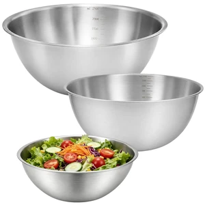3 Pcs Stainless Steel Mixing Bowls Set with Measurement Markings | Include 7.5 in / 8.3 in / 9.8 in, Nesting Mixing Bowls for Kitchen Cooking, Baking, Salad Prepping and Dough Kneading 3 Pcs Stainless Steel Mixing Bowls Set with Measurement Markings | Include 7.5 in / 8.3 in / 9.8 in, Nesting Mixing Bowls for Kitchen Cooking, Baking, Salad Prepping and Dough Kneading