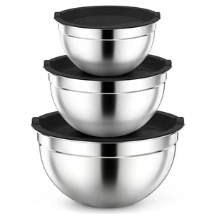 Stainless Steel Mixing Bowls with Airtight Lids, Black | Nesting Salad Bowl, Sturdy& Rust Proof, Airtight & Stackable, Suit for Mixing, Storing, Prepping, 3 Size - 4.6/3 /1.5 QT Stainless Steel Mixing Bowls with Airtight Lids, Black | Nesting Salad Bowl, Sturdy& Rust Proof, Airtight & Stackable, Suit for Mixing, Storing, Prepping, 3 Size - 4.6/3 /1.5 QT