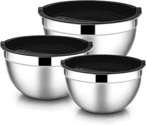 Stainless Steel 304 Mixing Bowls with Lids, Set of 3 Large Medium Small 1.5L 2L 3L (1.6QT 2.1QT 3.2QT) Food-Grade Metal Nesting Salad Bowls - Rust-Resistant, Dishwasher Freezer Safe Stainless Steel 304 Mixing Bowls with Lids, Set of 3 Large Medium Small 1.5L 2L 3L (1.6QT 2.1QT 3.2QT) Food-Grade Metal Nesting Salad Bowls - Rust-Resistant, Dishwasher Freezer Safe