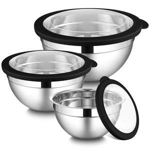 Mixing Bowls Sets of 3, Stainless Steel Metal Bowl for Kitchen | Large and Small Size 4.6 & 3 & 1.5QT, Nesting and Stackable, Include Airtight Lids, Dishwasher & Freezer Safe, Black Mixing Bowls Sets of 3, Stainless Steel Metal Bowl for Kitchen | Large and Small Size 4.6 & 3 & 1.5QT, Nesting and Stackable, Include Airtight Lids, Dishwasher & Freezer Safe, Black