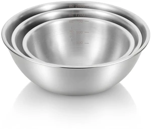 3 Packs Stainless Steel Mixing Bowls with Measurement Marks, Thicker Stainless Steel Flat Bottom Mixing Bowls Set, Stackable Salad Bowl for Cooking, Baking, Salad, Vegetables 3 Packs Stainless Steel Mixing Bowls with Measurement Marks, Thicker Stainless Steel Flat Bottom Mixing Bowls Set, Stackable Salad Bowl for Cooking, Baking, Salad, Vegetables