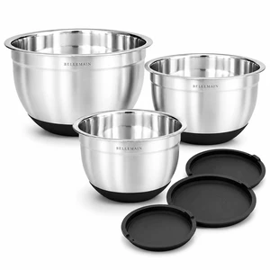 Stainless Steel Mixing Bowls with Airtight Lids Set - Set of 3 | Non-slip Silicon Base, Kitchen Essentials for Baking & Serving (Mix, Serve, and Store), Rust-resistant, Dishwasher Safe Stainless Steel Mixing Bowls with Airtight Lids Set - Set of 3 | Non-slip Silicon Base, Kitchen Essentials for Baking & Serving (Mix, Serve, and Store), Rust-resistant, Dishwasher Safe