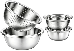 4-Piece Stainless Steel Mixing Bowls and Microporous Colanders Set, 3QT & 5QT Nesting Bowls with Fine Drain Strainers for Washing Rice, Fruits, Vegetables, Pasta, and More 4-Piece Stainless Steel Mixing Bowls and Microporous Colanders Set, 3QT & 5QT Nesting Bowls with Fine Drain Strainers for Washing Rice, Fruits, Vegetables, Pasta, and More