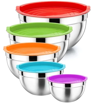 Metal Mixing Bowls with Lids Set, Airtight Lids & Multicolor | 5 PCS Stainless Steel Mixing Nesting Bowls for Kitchen Prepping, Storing, Healthy & Easy Clean, Size 4.6, 3, 1.5, 1, 0.7 QT Metal Mixing Bowls with Lids Set, Airtight Lids & Multicolor | 5 PCS Stainless Steel Mixing Nesting Bowls for Kitchen Prepping, Storing, Healthy & Easy Clean, Size 4.6, 3, 1.5, 1, 0.7 QT