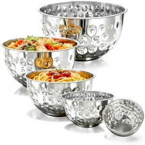 Stainless Steel Mixing Bowls Set of 5 | 4.9/4.2/3.2/2.1/1.6QT Multi-Size Food-grade Silver Metal Hammered Bowl Set for Kitchen Meal Prep, Baking, Movie Night, Party Stainless Steel Mixing Bowls Set of 5 | 4.9/4.2/3.2/2.1/1.6QT Multi-Size Food-grade Silver Metal Hammered Bowl Set for Kitchen Meal Prep, Baking, Movie Night, Party