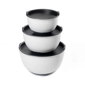 Caldwell Kitchen 3pc Stainless Steel Mixing Bowls w/ Lids & Measurement Marks Off-White - Non-Slip Base - Nesting Kitchen Bowl Set Caldwell Kitchen 3pc Stainless Steel Mixing Bowls w/ Lids & Measurement Marks Off-White - Non-Slip Base - Nesting Kitchen Bowl Set