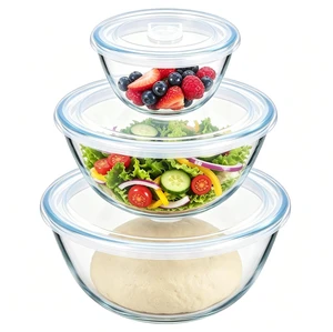 Glass Mixing Bowls with Airtight Lids Set for Prep Salad Serving | 4.8,2.9,0.8 Qt Thick Clear Glass Bowls, Large Nesting Cooking Bowls for Storage Sourdough Proofing, Dishwasher Safe, 3 Pack Glass Mixing Bowls with Airtight Lids Set for Prep Salad Serving | 4.8,2.9,0.8 Qt Thick Clear Glass Bowls, Large Nesting Cooking Bowls for Storage Sourdough Proofing, Dishwasher Safe, 3 Pack