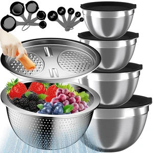 Mixing Bowls with Lids Set, 16PCS Stainless Steel Mixing Bowls,Nesting Storage Bowls for Kitchen with Mixing Bowl, Colander, Strainer & Grater, Metal Salad Bowl for Kitchen Gadgets, Black Mixing Bowls with Lids Set, 16PCS Stainless Steel Mixing Bowls,Nesting Storage Bowls for Kitchen with Mixing Bowl, Colander, Strainer & Grater, Metal Salad Bowl for Kitchen Gadgets, Black
