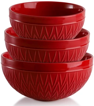 Porcelain Mixing Bowls for Kitchen, 3/1.8/1.2 Qt Ceramic Large Serving Salad Soup Bowl Set, Deep Nesting Bowl for Space Saving, 3-Piece Set, Microwave and Dishwasher Safe, Red Porcelain Mixing Bowls for Kitchen, 3/1.8/1.2 Qt Ceramic Large Serving Salad Soup Bowl Set, Deep Nesting Bowl for Space Saving, 3-Piece Set, Microwave and Dishwasher Safe, Red