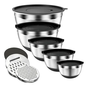 Stainless Steel Mixing Bowls with Lids & 3 Grater Attachments,Black | 5Pcs Metal Airtight Bowls with Non-Slip Bottoms, Kitchen Nesting Storage Bowls, Size 4.5/3.5/2.5/2/1.1QT for Baking,Cooking Stainless Steel Mixing Bowls with Lids & 3 Grater Attachments,Black | 5Pcs Metal Airtight Bowls with Non-Slip Bottoms, Kitchen Nesting Storage Bowls, Size 4.5/3.5/2.5/2/1.1QT for Baking,Cooking
