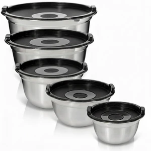 Stainless Steel Mixing Bowls with Lids, 5-Piece Nesting Set | Set includes 5, 3, 1.5, 1 & .75 Quart Dishwasher Safe Metal Bowls for Kitchen, Meal Prep, Baking, Cooking, Storage Stainless Steel Mixing Bowls with Lids, 5-Piece Nesting Set | Set includes 5, 3, 1.5, 1 & .75 Quart Dishwasher Safe Metal Bowls for Kitchen, Meal Prep, Baking, Cooking, Storage