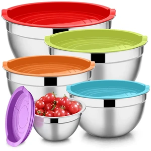 Mixing Bowls with Lids Set of 5, Stainless Steel Mixing Bowls Metal Nesting Bowls with Airtight Lids, Non-toxic & Dishwasher Safe, Great for Cooking, Baking, Serving - Size 0.7/1/1.5/3/4.6QT Mixing Bowls with Lids Set of 5, Stainless Steel Mixing Bowls Metal Nesting Bowls with Airtight Lids, Non-toxic & Dishwasher Safe, Great for Cooking, Baking, Serving - Size 0.7/1/1.5/3/4.6QT