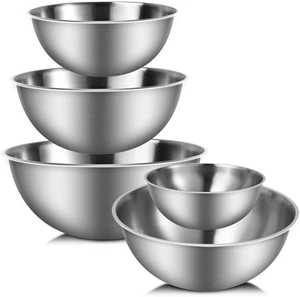 Stainless Steel Mixing Bowls, Set of 5 | Heavy Duty Stackable Nesting Bowls, Metal Mixing Bowls for Cooking Prepping Salad Serving, No Lids Stainless Steel Mixing Bowls, Set of 5 | Heavy Duty Stackable Nesting Bowls, Metal Mixing Bowls for Cooking Prepping Salad Serving, No Lids