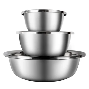 3-Piece Metal Mixing Bowl Set, Stainless Steel, Nesting | 1.3, 3.5 and 7.4 qt sizes with wide rolled rims, flat bases and deep bowls for baking, dough and salad prep 3-Piece Metal Mixing Bowl Set, Stainless Steel, Nesting | 1.3, 3.5 and 7.4 qt sizes with wide rolled rims, flat bases and deep bowls for baking, dough and salad prep