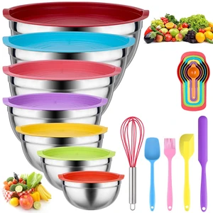 Mixing Bowls with Lids Set, 25 PCS Colorful Mixing Bowl for Kitchen | Stainless Steel Nesting Bowls for Baking, Mixing, Serving & Prepping, Size 5, 3.7, 2.8, 2.3, 1.7, 1.1, 0.7QT, 11 Utensils Mixing Bowls with Lids Set, 25 PCS Colorful Mixing Bowl for Kitchen | Stainless Steel Nesting Bowls for Baking, Mixing, Serving & Prepping, Size 5, 3.7, 2.8, 2.3, 1.7, 1.1, 0.7QT, 11 Utensils