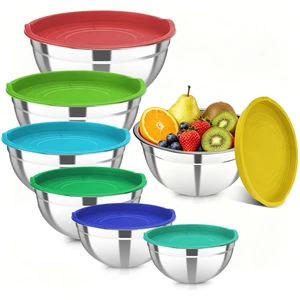 Stainless Steel Mixing Bowls with Color Lids, 7-Piece Set | Includes 7 bowls (0.7-4.5 QT) with colorful lids, stackable stainless steel mixing bowls for baking, serving and storage Stainless Steel Mixing Bowls with Color Lids, 7-Piece Set | Includes 7 bowls (0.7-4.5 QT) with colorful lids, stackable stainless steel mixing bowls for baking, serving and storage