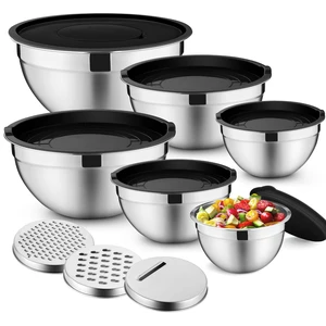 Mixing Bowls with Lids Set of 6, Nesting Salad Bowl, Black | Stainless Steel Bowl & 3 Grater Attachments & Plastic Lid, For Prepping Baking Storing, Sizes with 4.6/2.6/2/1.5/1/0.7 QT Mixing Bowls with Lids Set of 6, Nesting Salad Bowl, Black | Stainless Steel Bowl & 3 Grater Attachments & Plastic Lid, For Prepping Baking Storing, Sizes with 4.6/2.6/2/1.5/1/0.7 QT