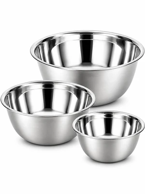 3 Pack Stainless Steel Mixing Bowls, Reusable Seamless Metal Bowls | Small Stackable Bowls for Baking Serving Cooking Food Prep & Dressings Fluid, Storage Dishwasher Safe 4. 7"/5. 5"/6. 3" 3 Pack Stainless Steel Mixing Bowls, Reusable Seamless Metal Bowls | Small Stackable Bowls for Baking Serving Cooking Food Prep & Dressings Fluid, Storage Dishwasher Safe 4. 7"/5. 5"/6. 3"