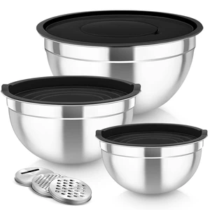 Mixing Bowls, Stainless Steel Nesting Salad Bowls Set | Mixing Bowls with Lids & 3 Grater Attachments, For Mixing/Serving/Storing, Non-toxic & Long-lasting, 4.6/3/1.5 QT, Black Mixing Bowls, Stainless Steel Nesting Salad Bowls Set | Mixing Bowls with Lids & 3 Grater Attachments, For Mixing/Serving/Storing, Non-toxic & Long-lasting, 4.6/3/1.5 QT, Black
