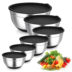 Mixing Bowls, Stainless Steel Salad Bowls with Lids - Black | Nesting Bowls with Non-slip Bottom, for Kitchen Baking Preparing Serving, Stackable & 6PCS - 4.6 /2.6 /2 / 1.5 /1 / 0.7 Qt Mixing Bowls, Stainless Steel Salad Bowls with Lids - Black | Nesting Bowls with Non-slip Bottom, for Kitchen Baking Preparing Serving, Stackable & 6PCS - 4.6 /2.6 /2 / 1.5 /1 / 0.7 Qt