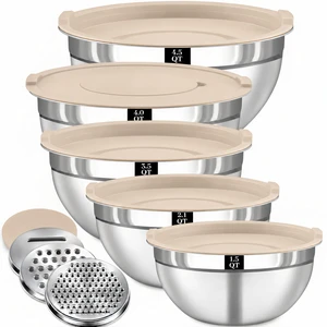 8PCS Stainless Steel Mixing Bowls with Lids - 5PCS Nesting Bowls, 3 Grater Attachments for 4.0 QT Bowl, Stainless Steel Mixing Bowls for Mixing & Serving, Size 1.5/2.1/3.5/4/4.5 QT, Khaki 8PCS Stainless Steel Mixing Bowls with Lids - 5PCS Nesting Bowls, 3 Grater Attachments for 4.0 QT Bowl, Stainless Steel Mixing Bowls for Mixing & Serving, Size 1.5/2.1/3.5/4/4.5 QT, Khaki