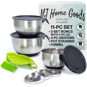 Homeware Stainless Steel Mixing Bowl With Lids Set Handles for Holidays: Gift Set For Kitchen With Pour Spout Non Slip Silicone Base On Bowls Strainer Graters For Kitchen Homeware Stainless Steel Mixing Bowl With Lids Set Handles for Holidays: Gift Set For Kitchen With Pour Spout Non Slip Silicone Base On Bowls Strainer Graters For Kitchen