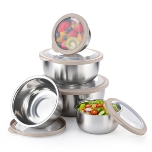 Mixing Bowls with Lids Set of 5, Stainless Steel Nesting Salad Bowls | Metal Bowls for Cooking Prepping Serving, Airtight Clear Lid & Wide Bowl, Dishwasher Safe, Size 5.5/3.2/2.4/1.7/1.2 QT, Khaki Mixing Bowls with Lids Set of 5, Stainless Steel Nesting Salad Bowls | Metal Bowls for Cooking Prepping Serving, Airtight Clear Lid & Wide Bowl, Dishwasher Safe, Size 5.5/3.2/2.4/1.7/1.2 QT, Khaki