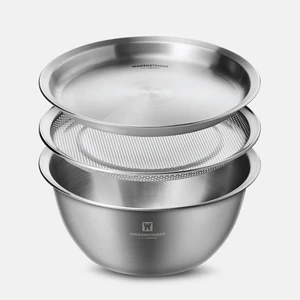 3-Piece Stainless Steel Mixing Bowl Set with Strainer & Oil Drain Tray Nesting Prep & Baking Bowls with Measurement Marks (8.66 in) 3-Piece Stainless Steel Mixing Bowl Set with Strainer & Oil Drain Tray Nesting Prep & Baking Bowls with Measurement Marks (8.66 in)