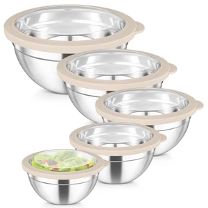 Mixing Bowls with Lids Set of 5, Stainless Steel Salad Bowls | Metal Nesting Bowls with Visible Airtight Lids for Serving Mixing Preparing, Dishwasher Safe, 4.5/3/1.5/1/0.7 QT, Khaki Mixing Bowls with Lids Set of 5, Stainless Steel Salad Bowls | Metal Nesting Bowls with Visible Airtight Lids for Serving Mixing Preparing, Dishwasher Safe, 4.5/3/1.5/1/0.7 QT, Khaki