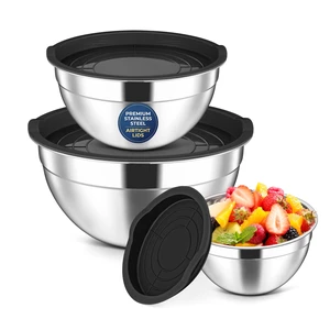 Stainless Steel Mixing Bowls with Lids Set of 3, 1.5/3/4.6Qt, Black | Nesting Serving Salad Bowls for Kitchen, Ideal for Baking, Storage, Prepping & Cooking, Easy Cleaning Stainless Steel Mixing Bowls with Lids Set of 3, 1.5/3/4.6Qt, Black | Nesting Serving Salad Bowls for Kitchen, Ideal for Baking, Storage, Prepping & Cooking, Easy Cleaning