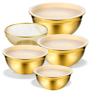 5 Pack Gold Mixing Bowls with Airtight Lids, Stainless Steel Mixing Bowl Set with Colander, Gold Nested Bowl, Metal Nesting Organizers, for Baking Prepping and Serving Food, Size 1.5, 2.0, 2.5, 4.0 Qt 5 Pack Gold Mixing Bowls with Airtight Lids, Stainless Steel Mixing Bowl Set with Colander, Gold Nested Bowl, Metal Nesting Organizers, for Baking Prepping and Serving Food, Size 1.5, 2.0, 2.5, 4.0 Qt