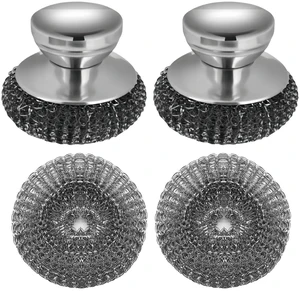 2 Pack Stainless Steel Scrubber Set, Durable & Convenient Stainless Steel Cleaner with Handle for Cleaning Cast Iron, Pots, Pans, Grill, Stoves, Sink & Cookware 2 Pack Stainless Steel Scrubber Set, Durable & Convenient Stainless Steel Cleaner with Handle for Cleaning Cast Iron, Pots, Pans, Grill, Stoves, Sink & Cookware