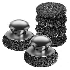 6-Pack Stainless Steel Wool Scrubber with 2 Handles | Heavy Duty Scrubber Pads, Ultimate Scouring Solution for Rust, Stubborn Messes on Cookware, Grill, Oven & Kitchen Sinks 6-Pack Stainless Steel Wool Scrubber with 2 Handles | Heavy Duty Scrubber Pads, Ultimate Scouring Solution for Rust, Stubborn Messes on Cookware, Grill, Oven & Kitchen Sinks
